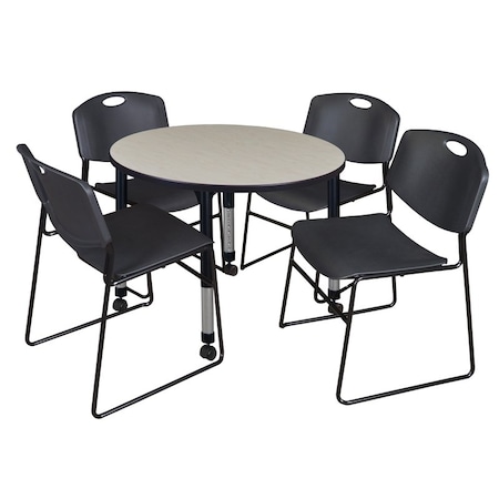Regency Tables > Height Adjustable > Round Mobile Table & Chair Sets, 36 W, 36 L, 23-34 H, Maple TB36RNDPLAPCBK44BK